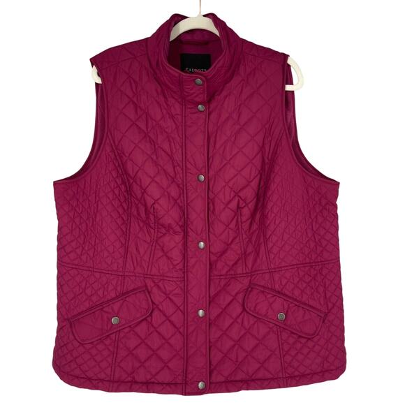Talbots Vest Womens Plus 2X Red Wine Quilted Full Zip Snap Pockets Fleece Lined - Picture 1 of 7